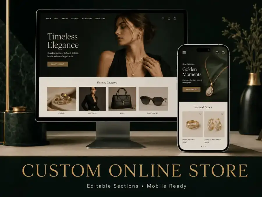 Custom Shopify online store shown on desktop and mobile